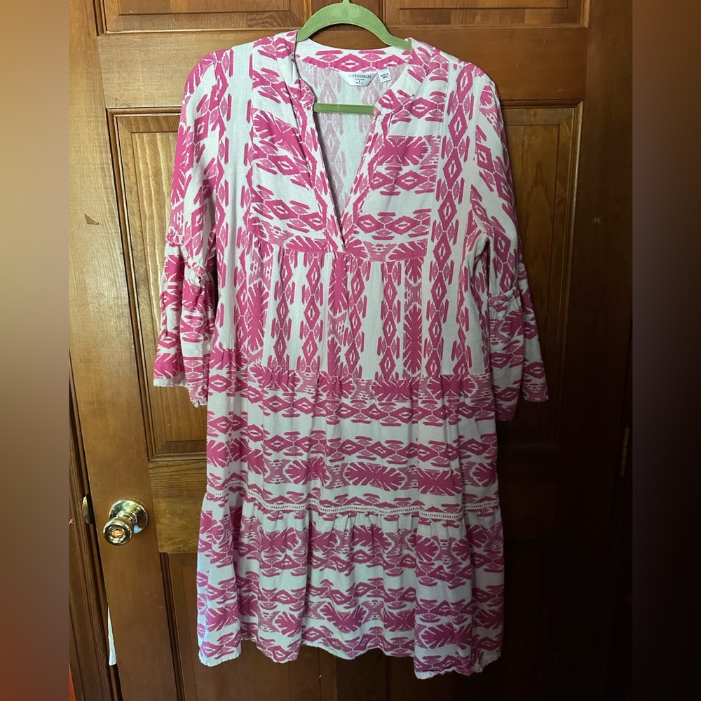 Accessorize Pink and White Patterned Dress